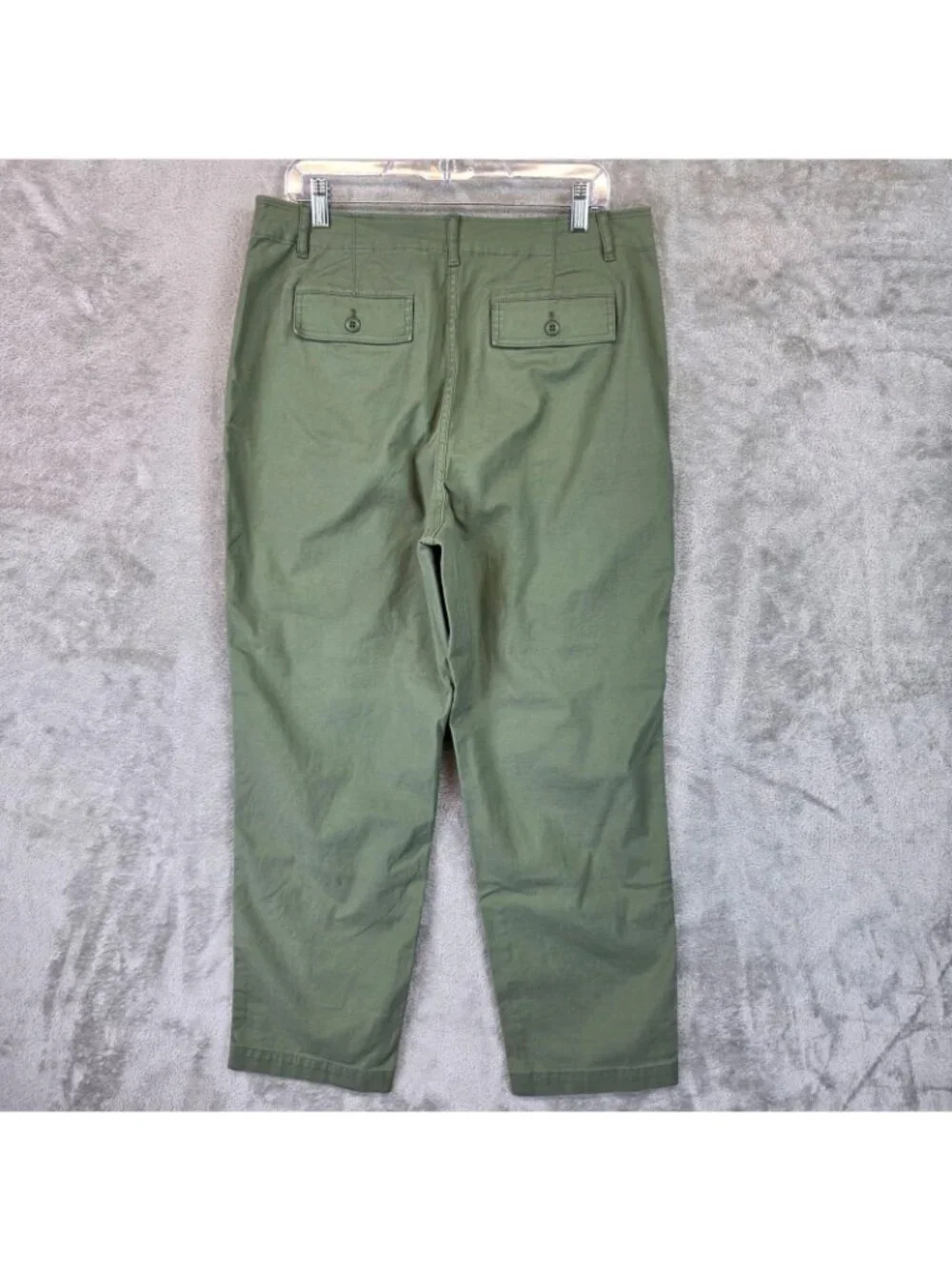 Uniqlo Chino Pants Womens 12 Green Twill Tapered Ankle Pockets Stretch Casual